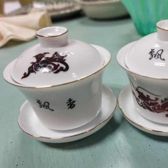 Japanese Gaiwan Dragon Traditional Chinese Sancai Tea Cup and